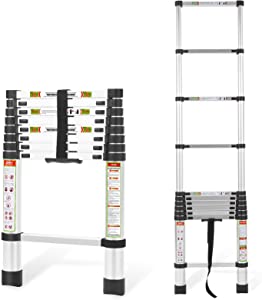 Telescopic Ladder, 8.5FT RIKADE Aluminum Telescoping Ladder with Non-Slip Feet, Portable Extension Ladder for Household and Outdoor Working,330lb Capacity